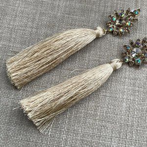 Nordstrom Earrings Gold Tone chandelier Tassel crystal post flower Jewelry